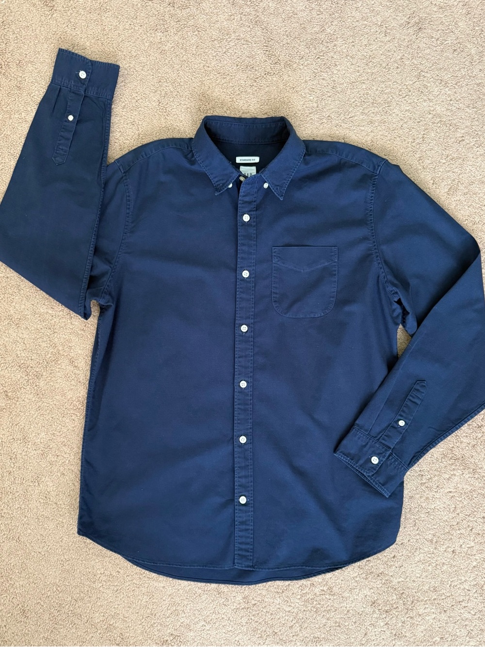 Gap Men's Navy Button-Down Shirt - Classic Long Sleeve Size Large 100% Cotton